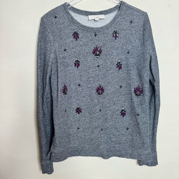 Loft Heather Charcoal Grey Jeweled Sweatshirt - Picture 2 of 7